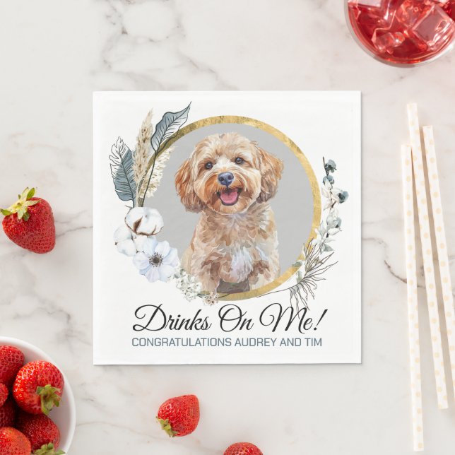 Cockapoo Hund Bröllop Napkins with Hundar Photo Pappersservett (Insitu)