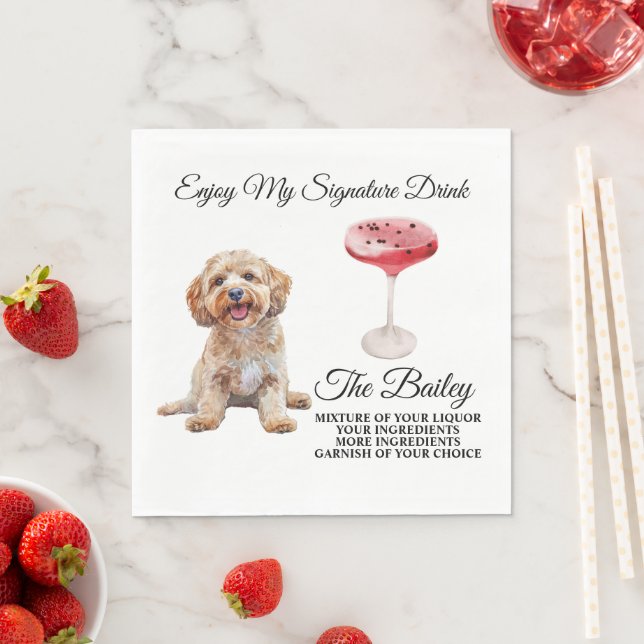 Cockapoo Hund Bröllops Signaturdryck Pappersservett (Insitu)