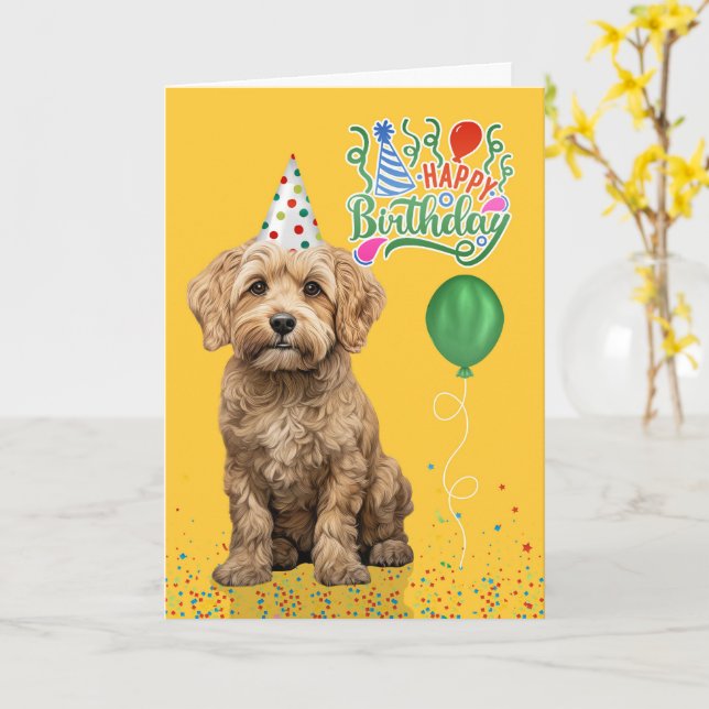 Cockapoo Hund Födelsedagsfest Hatt Gul Födelsedag Kort (Gul blomma)