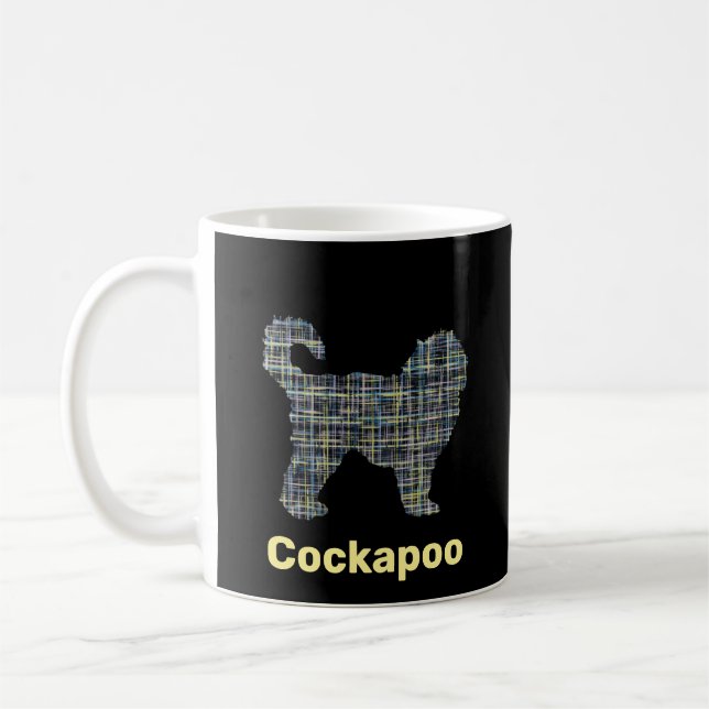 Cockapoo Hund Gult & Black Grid Line Kaffemugg (Vänster)