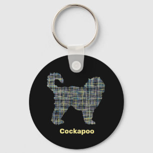Cockapoo Hund Gult & Black Grid Line Nyckelring