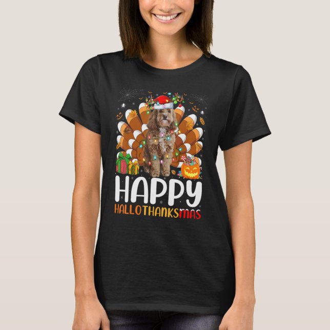 Cockapoo Hund Halloween jul Lycklig Hallothan T Shirt (Framsida)