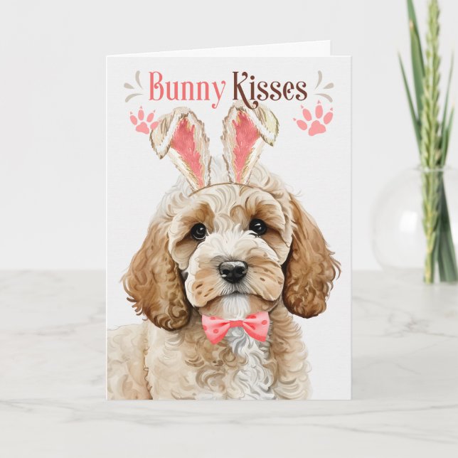 Cockapoo Hund i Bunny Öron för Påsk Helgkort (Framsida)