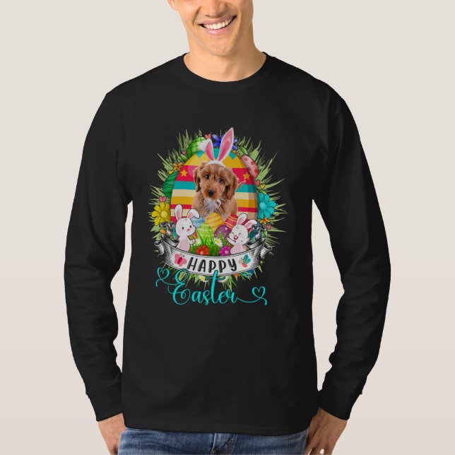 Cockapoo Hund i Påskägg Basket Bunnies Lycklig E T Shirt (Framsida)