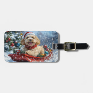 Cockapoo-hund i släde 'Låt det snöa' jul Bagagebricka