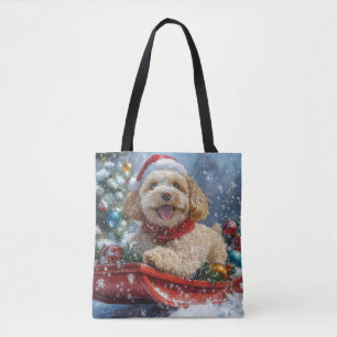 Cockapoo Hund i Släde Låt det Snöa Jul Tygkasse