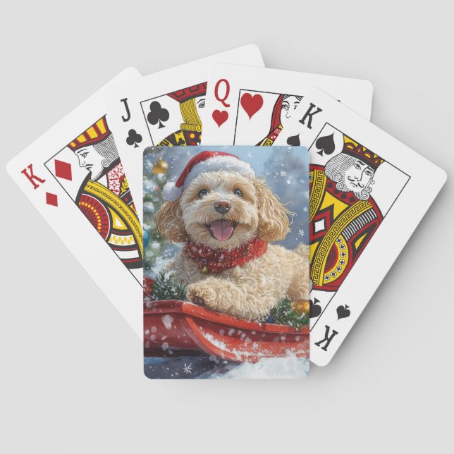 Cockapoo Hund i Sledge Låt det snöa jul Casinokort (Baksidan)