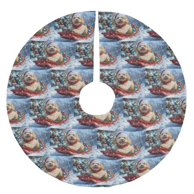 Cockapoo Hund i Sledge Låt det snöa jul Julgransmatta Borstad Polyester (Framsidan)