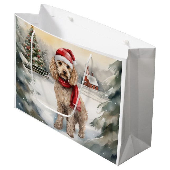 Cockapoo hund i snö jul  (Framsidan Vinklad)