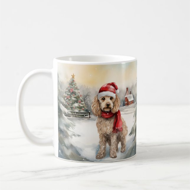 Cockapoo Hund i Snö-julen Kaffemugg (Vänster)