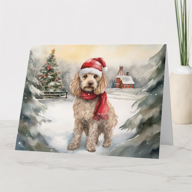 Cockapoo Hund i Snö-julen Kort (Framsida)
