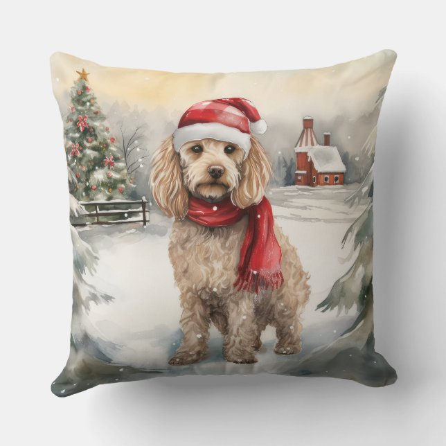 Cockapoo Hund i Snö-julen Kudde (Baksida)
