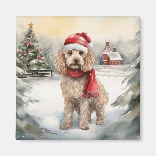 Cockapoo Hund i Snö-julen Magnet (Framsidan)