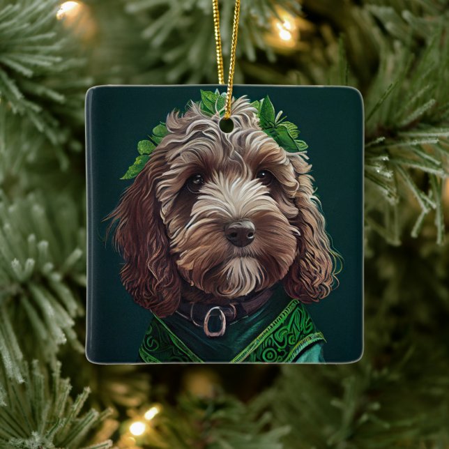 Cockapoo Hund i St. Patrick Dress Julgransprydnad Keramik (Träd)