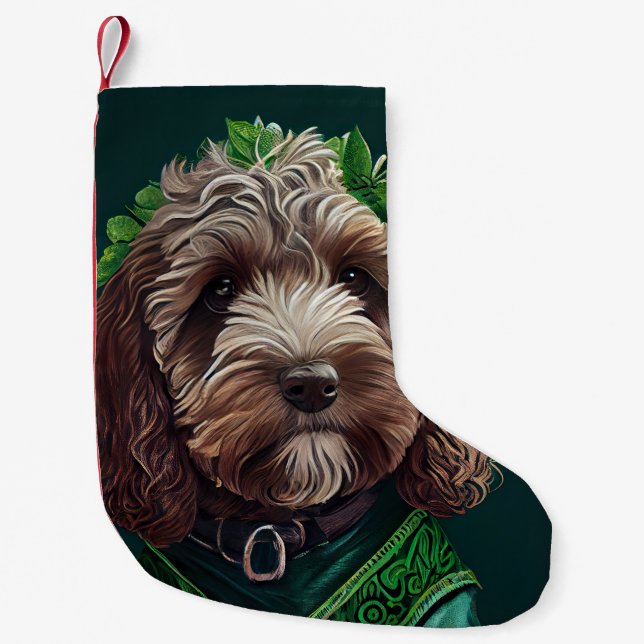 Cockapoo Hund i St. Patrick Dress Liten Julstrumpa (Framsidan)