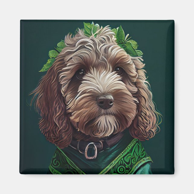 Cockapoo Hund i St. Patrick Dress Magnet (Framsidan)