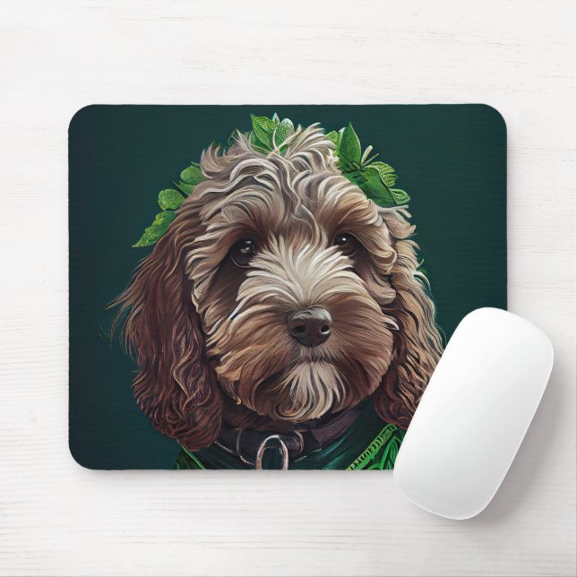 Cockapoo Hund i St. Patrick Dress Musmatta (Med mus)
