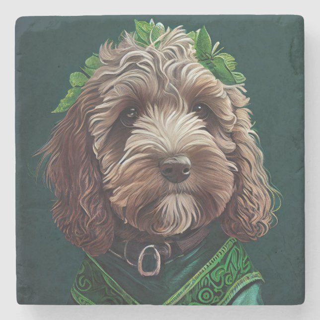 Cockapoo Hund i St. Patrick Dress Stenunderlägg (Framsidan)