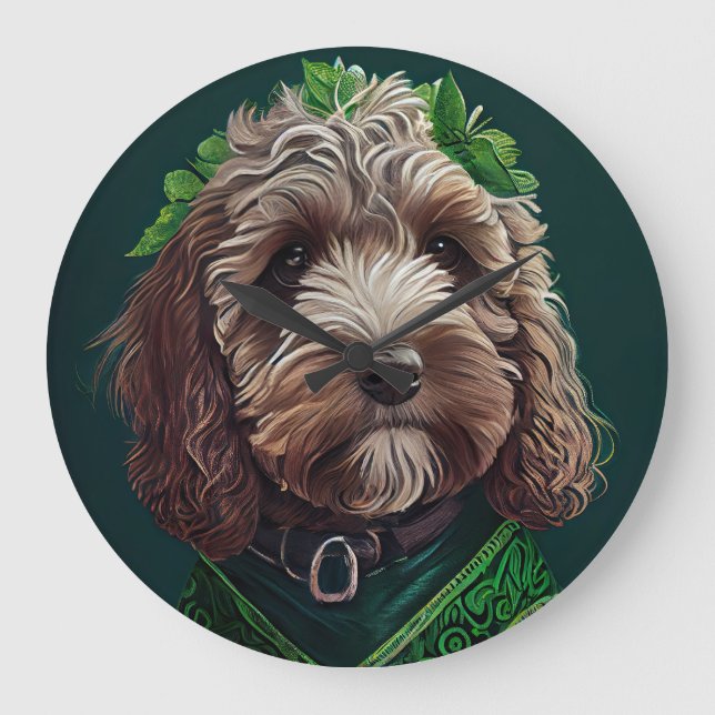 Cockapoo Hund i St. Patrick Dress Stor Klocka (Framsida)