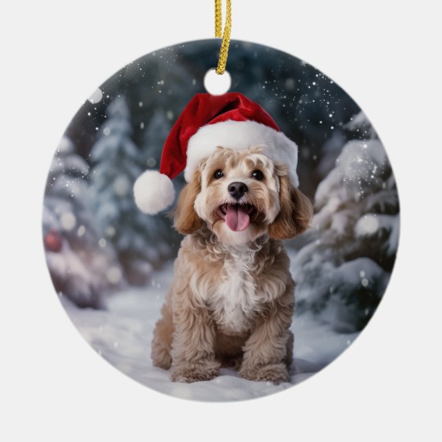 Cockapoo Hund jul Keepsaké Julgransprydnad Keramik (Framsidan)