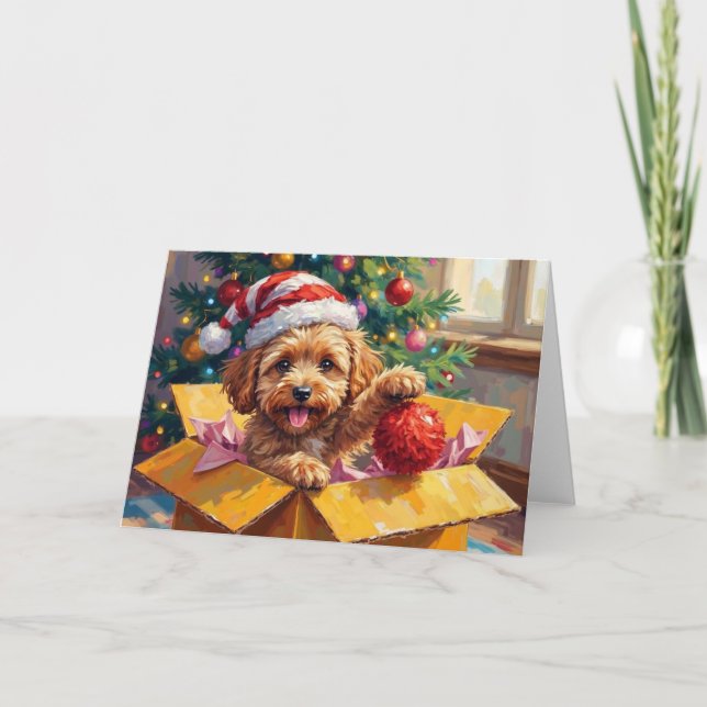 Cockapoo Hund Julpresentlåda Överraskning Kort (Framsida)
