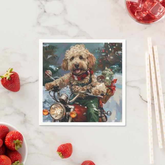 Cockapoo Hund Kör Motorcykel Jul Pappersservett (Insitu)