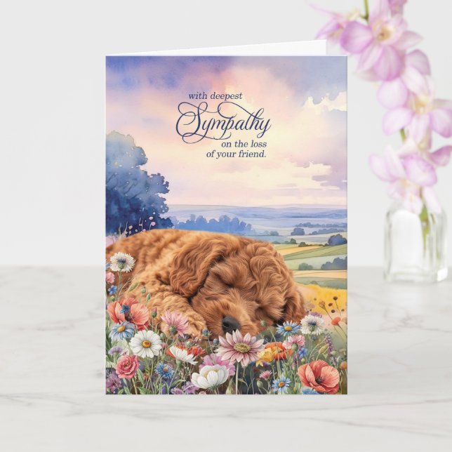 Cockapoo Hund med Vilda Blommor Djur Sympati Kort (Orkide)