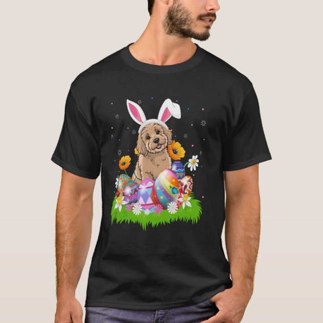 Cockapoo Hund Påskägg Jakt Kanin Öra Påsk Söndag T Shirt (Framsida)