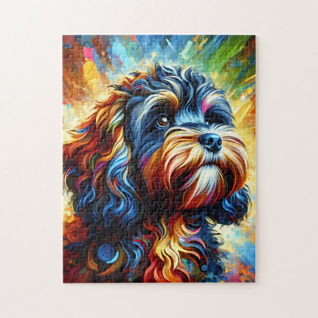 Cockapoo Hund Porträtt Acrylic Art Print Hund älsk Pussel (Vertikal)