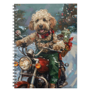 Cockapoo Hund Riding Motorcykel jul Anteckningsbok
