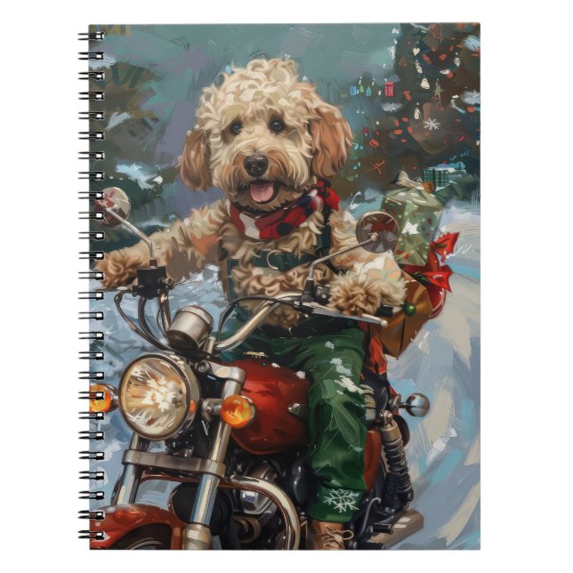 Cockapoo Hund Riding Motorcykel jul Anteckningsbok (Framsidan)