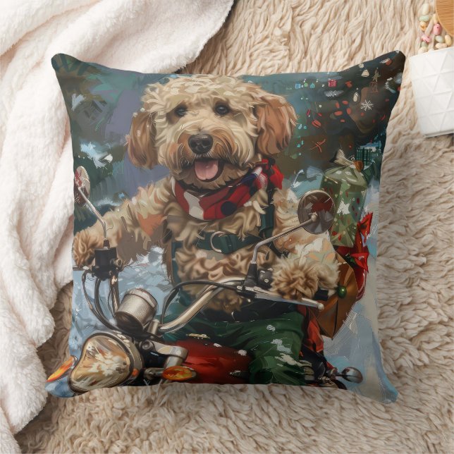 Cockapoo Hund Riding Motorcykel jul Kudde (Filt)