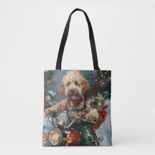 Cockapoo Hund Riding Motorcykel jul Tygkasse