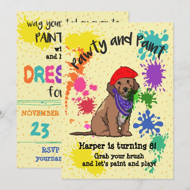 Cockapoo Hund Roligt Art Födelsedagsfest inbjudan (Fram/baksida)