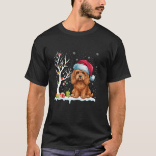 Cockapoo Hund Santa Hat Festive Träd Light Christm T Shirt