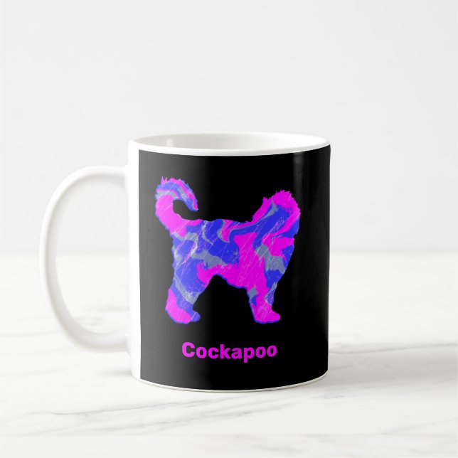 Cockapoo Hund Silhouette Crazy Shock rosa Black Kaffemugg (Vänster)