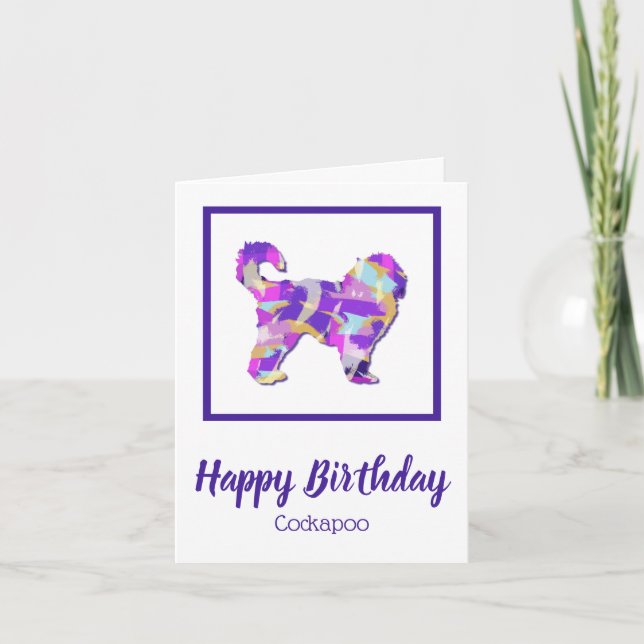 Cockapoo Hund Silhouette Cute PurplePY&B Birthday Kort (Framsida)