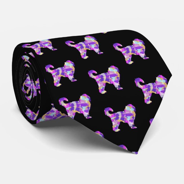Cockapoo Hund Silhouette Lila Black Necktie Slips (Rullad)