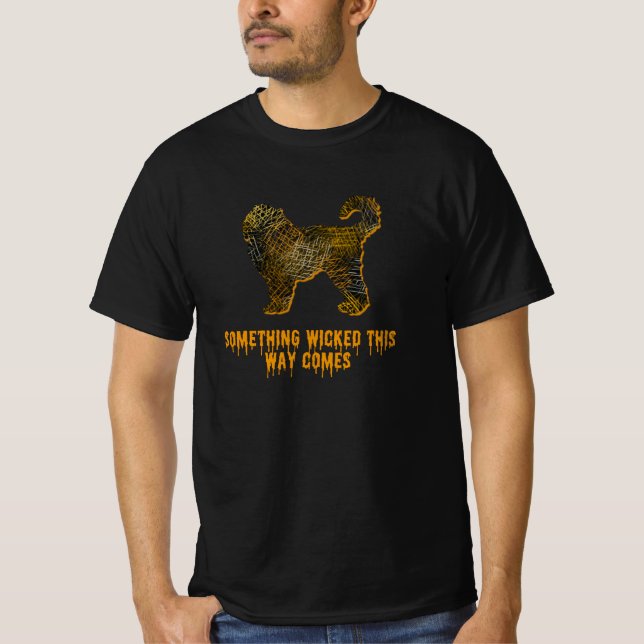 Cockapoo Hund Silhouette Roligt Orange Halloween T Shirt (Framsida)