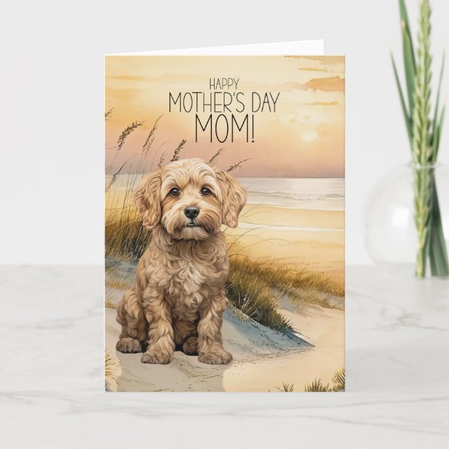 Cockapoo Hund Solnedgång Strand Mors Dag Helgkort (Framsida)