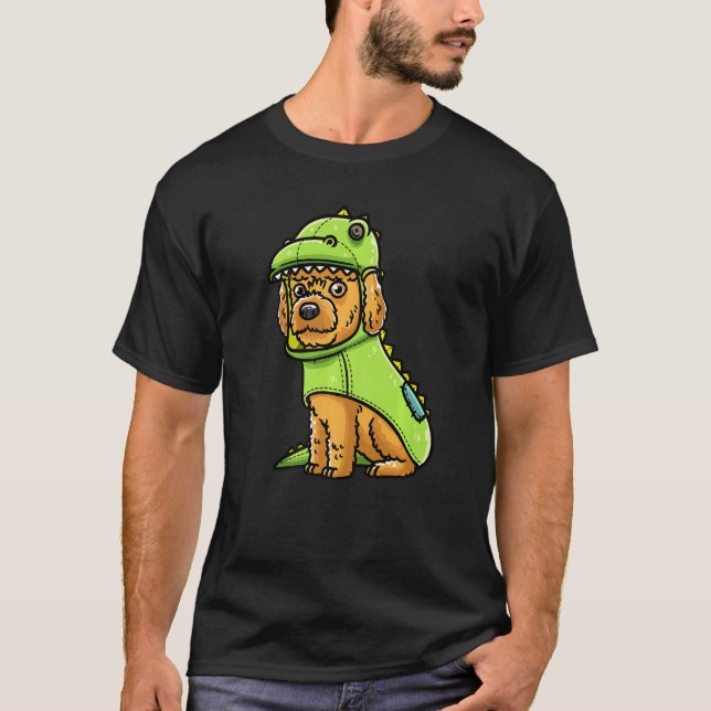 Cockapoo Hund Spoodle in Dinosaur Costume Premium T Shirt (Framsida)