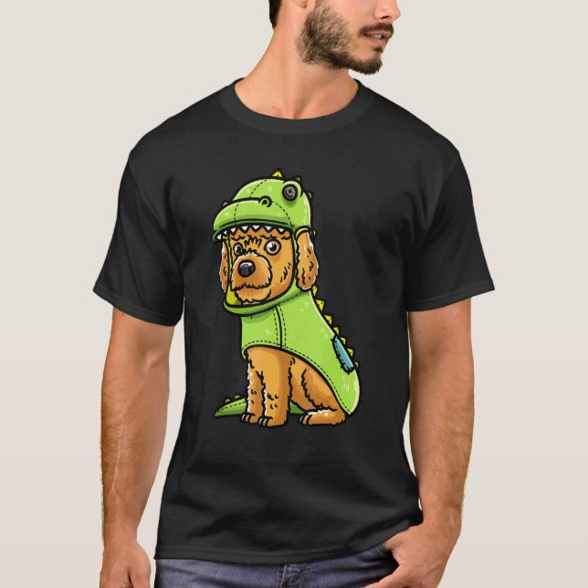 Cockapoo Hund Spoodle in Dinosaur Costume T Shirt (Framsida)