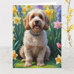 Cockapoo Hund Vårblommor Målning Kort