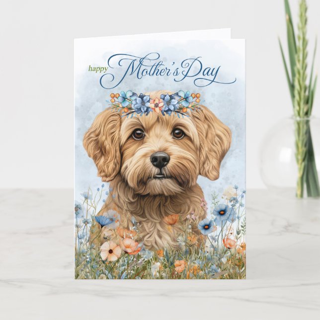 Cockapoo Hund Vildblommor Mors Dag Helgkort (Framsida)