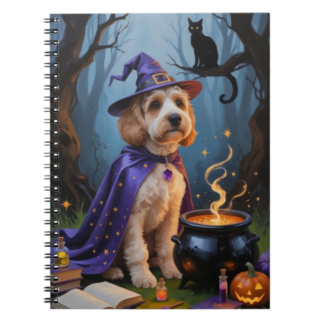 Cockapoo Hund Whimsical Halloween-målning Anteckningsbok (Framsidan)