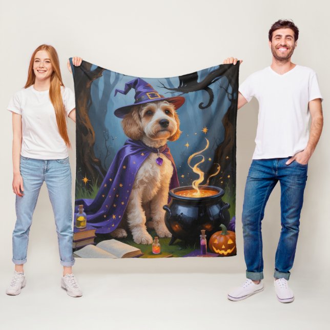Cockapoo Hund Whimsical Halloween-målning Fleecefilt (På plats)