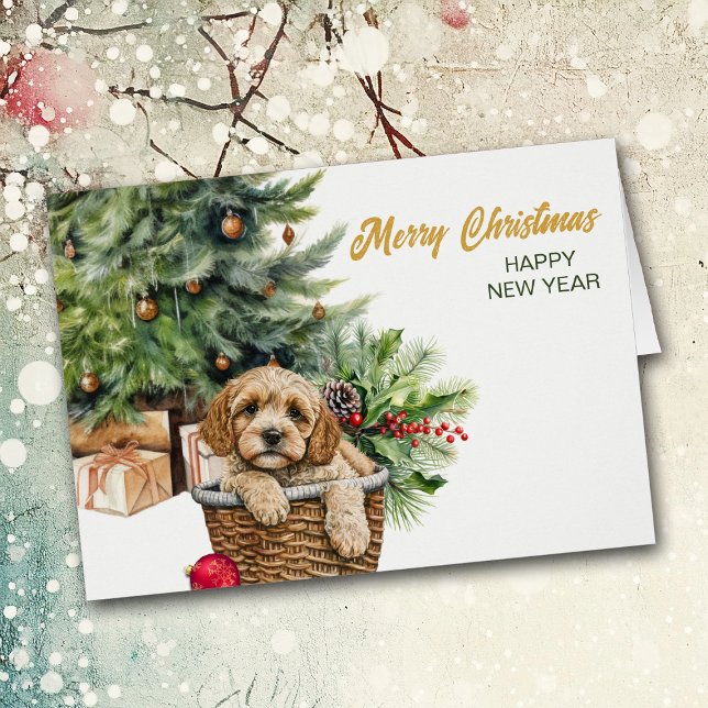 Cockapoo Hund Wicker Basket jul Hälsningskort (Skapare uppladdad)