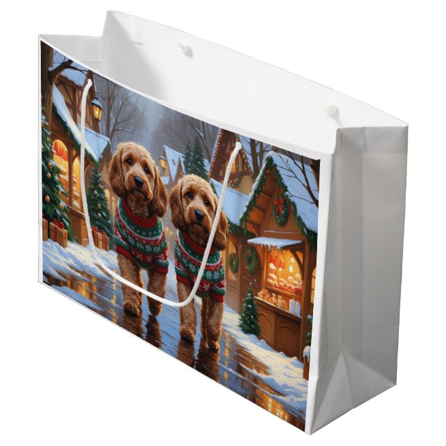 Cockapoo Hundar Jul Snö Högtid (Framsidan Vinklad)