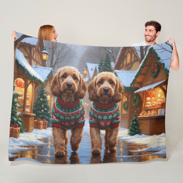 Cockapoo Hundar Jul Snö Högtid  Fleecefilt (På plats)