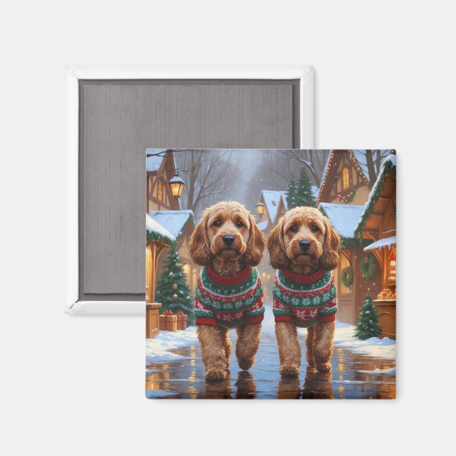 Cockapoo Hundar Jul Snö Högtid  Magnet (Front/Back)